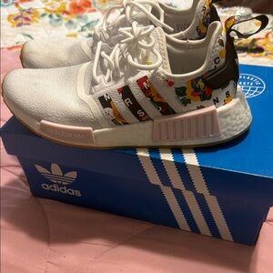 Adidas NMD R1 White Sneakers with Colorful Accents good condition